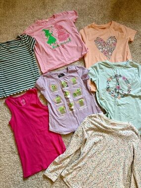 Girls Mixed Tops Bundle - Pink, Peach, Mint, Lavender & Stripes